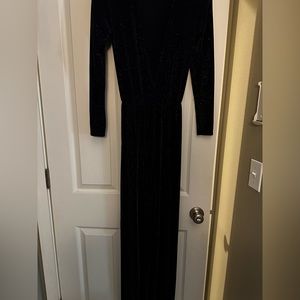 Boohoo Navy Sparkly Jumpsuit with Deep V